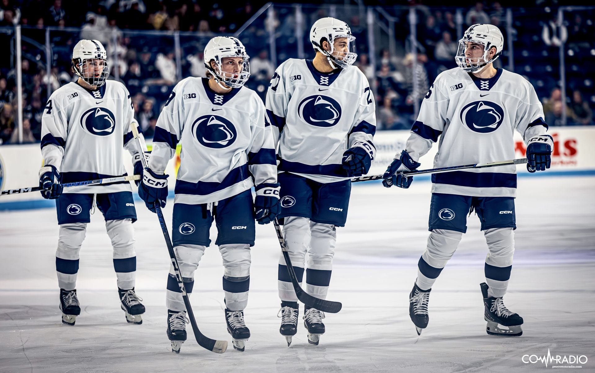Penn State talking things over before a crucial penalty kill