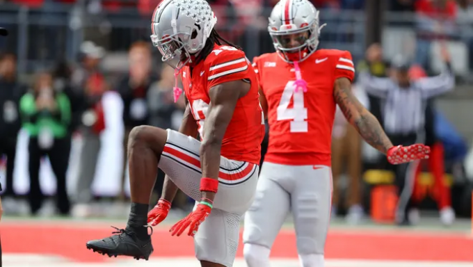 Marvin Harrison Jr. celebrating a touchdown against Maryland