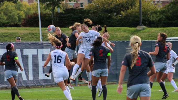 MacBean going for a Header against OSU