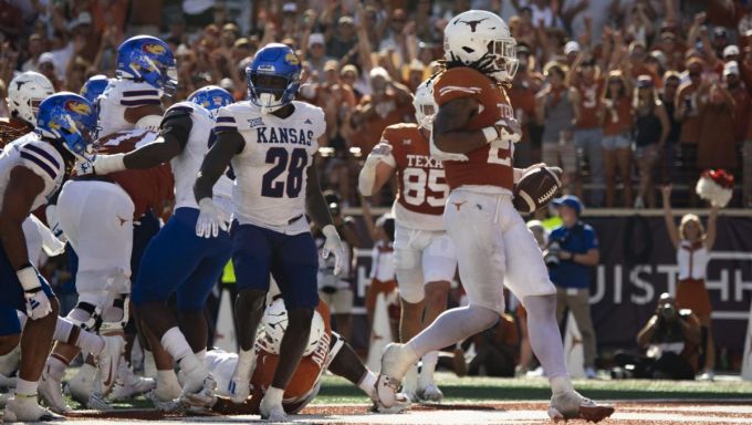 Texas running the ball for a TD against Kansas