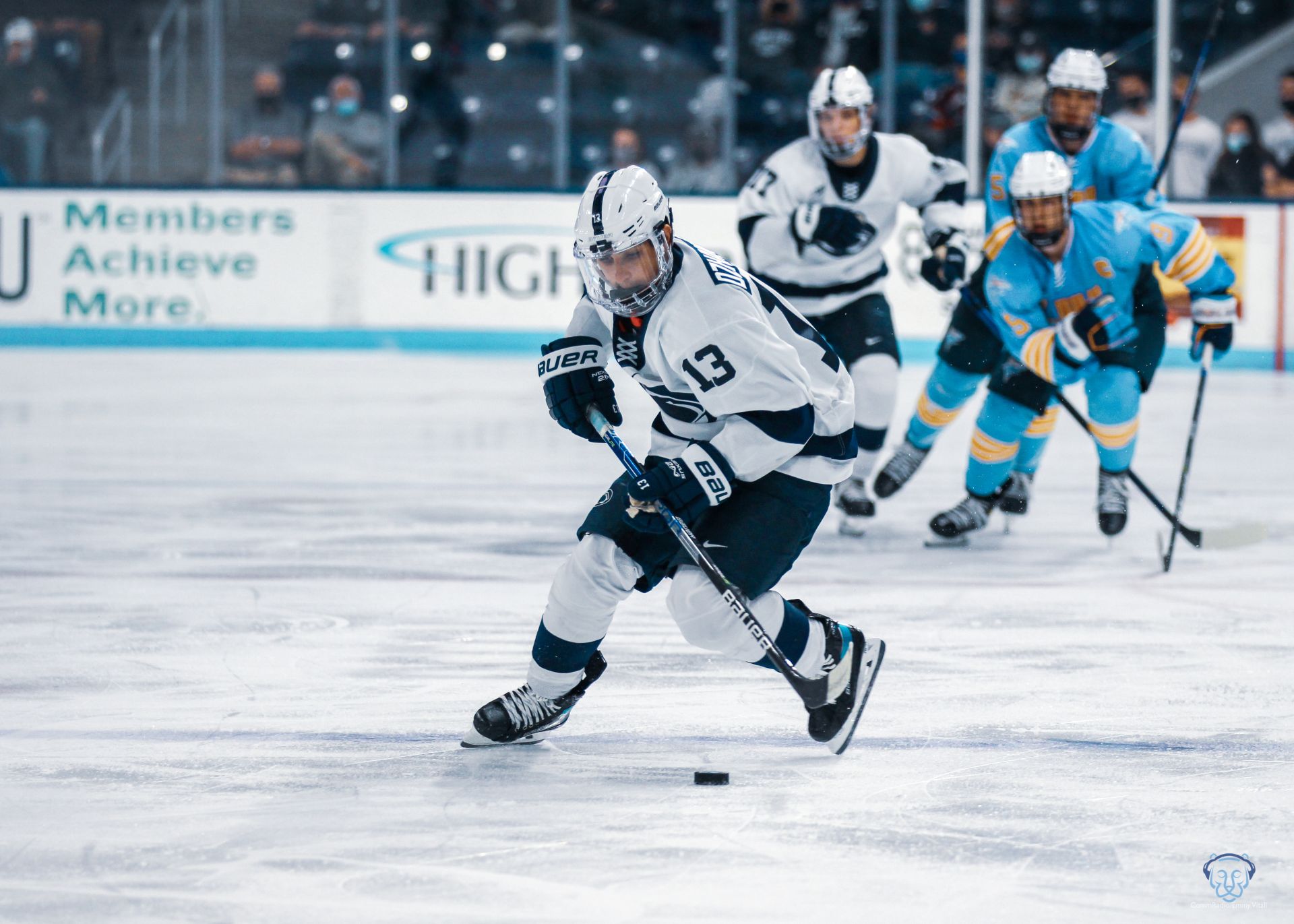 Danny Dzhaniyev with the puck vs LIU in 2021