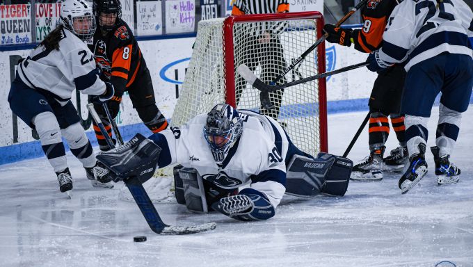 Penn State Women's Hockey Goaltender Josie Bothun making save vs. RIT