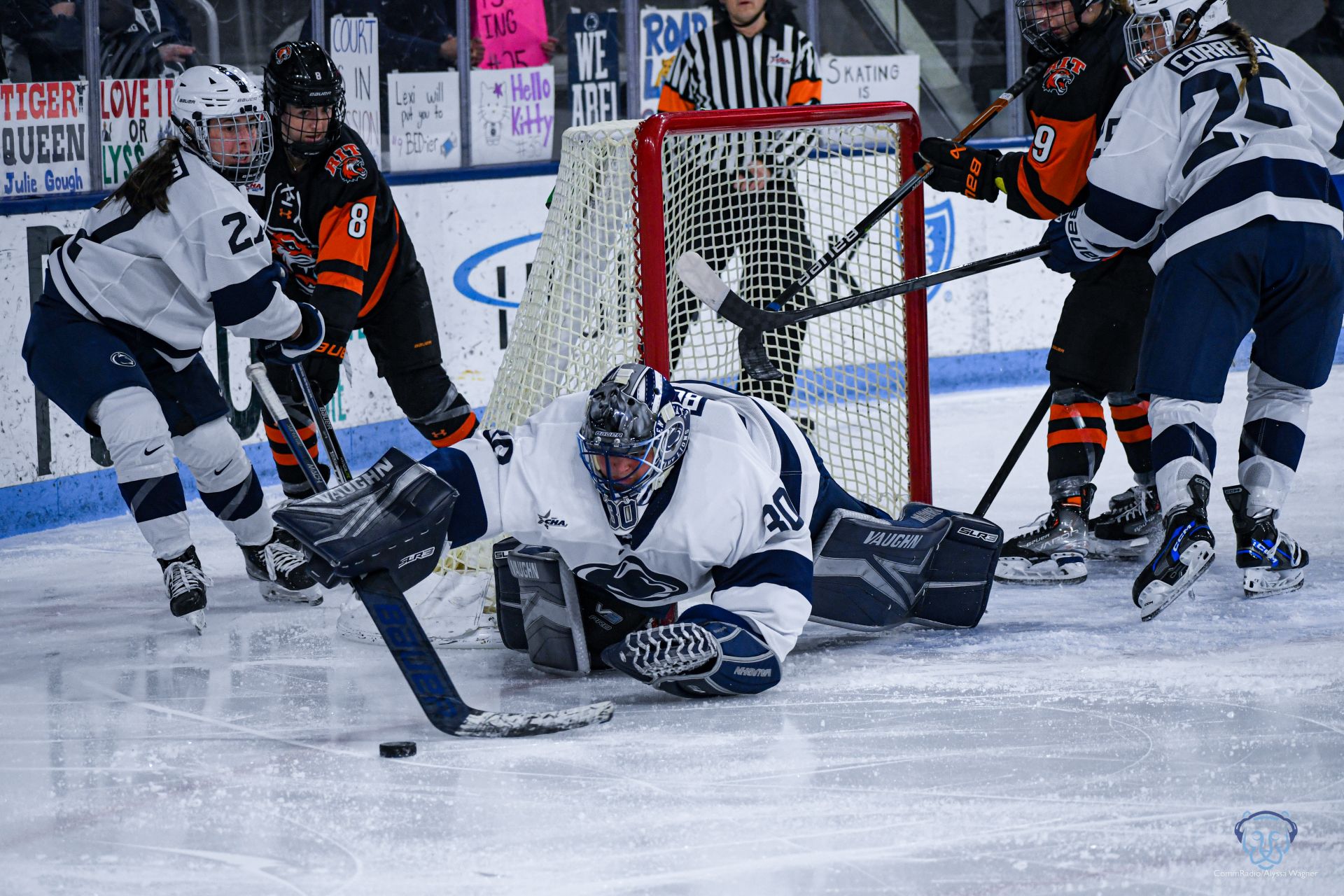 Penn State Women's Hockey Goaltender Josie Bothun making save vs. RIT