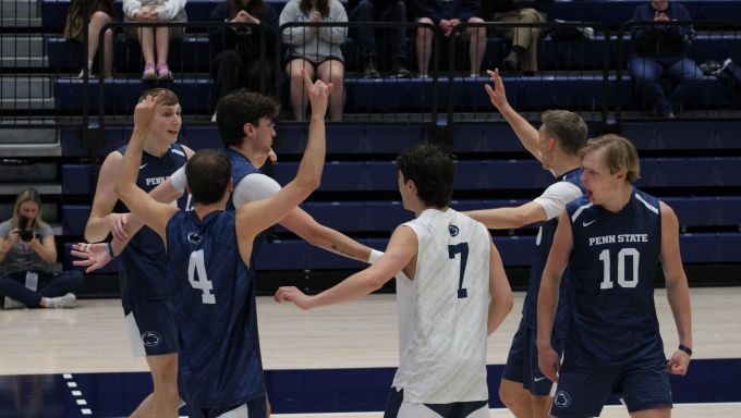 Penn State men's volleyball celebrating