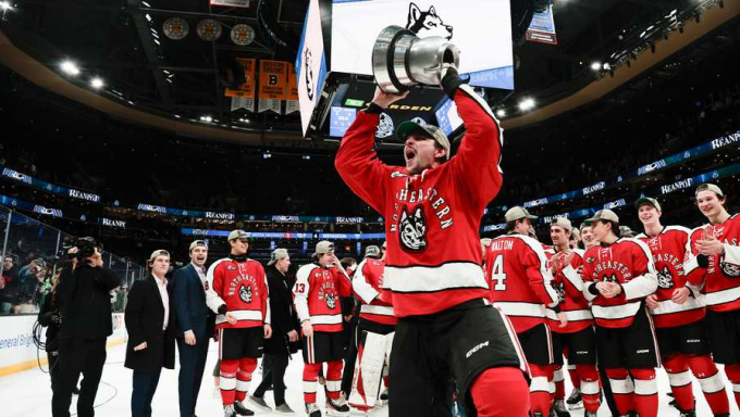 Northeastern celebrating its beanpot win
