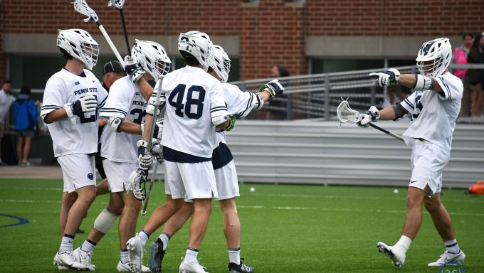 Penn State Men's Lax celebrating against Rutgers