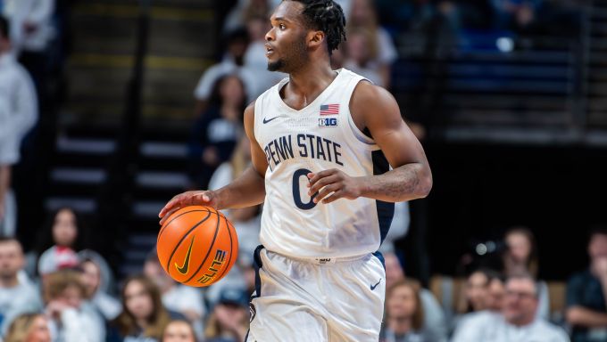 Kanye Clary taking the ball upcourt against OSU