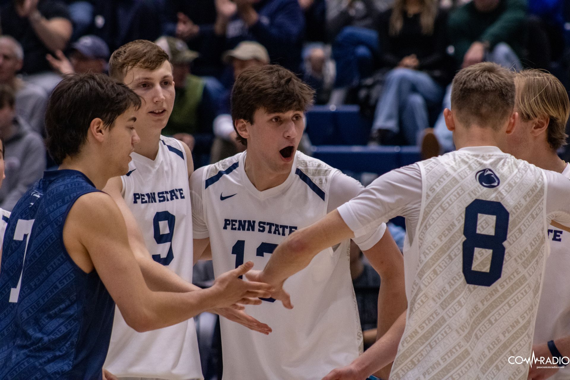 Men's Volleyball celebrating vs. George Mason