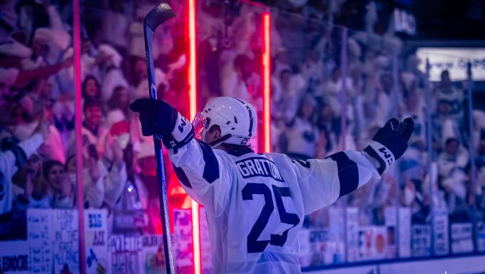 Dylan Gratton Celebrating after making it a 5-2 game against Minnesota