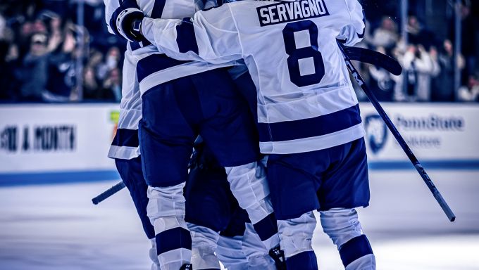 Penn State celebrating after scoring against AIC