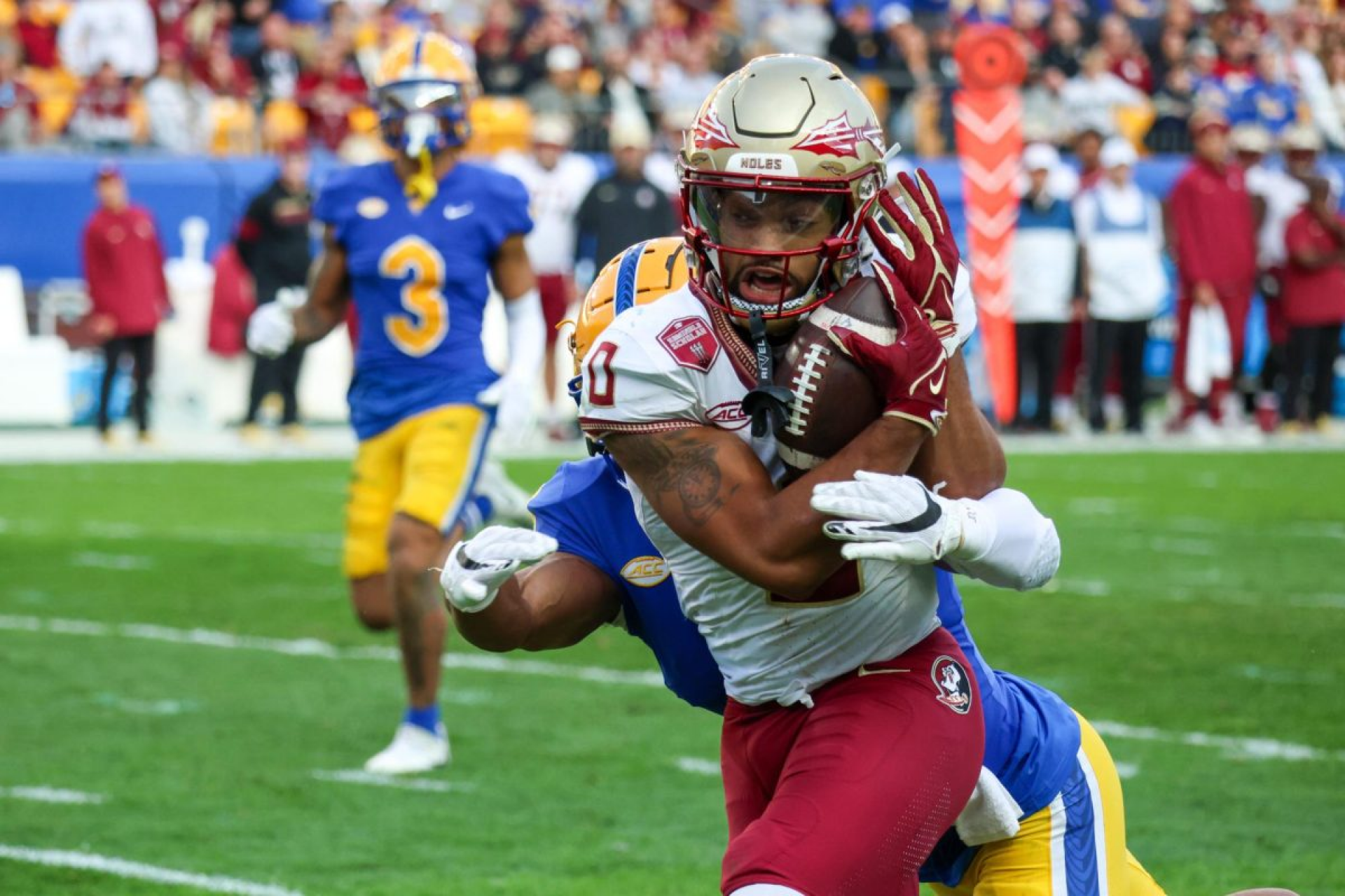Florida State wide receiver hauling in a long ball
