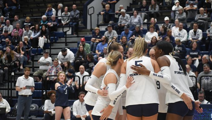 Penn State women's volleyball huddling up vs. Michigan State