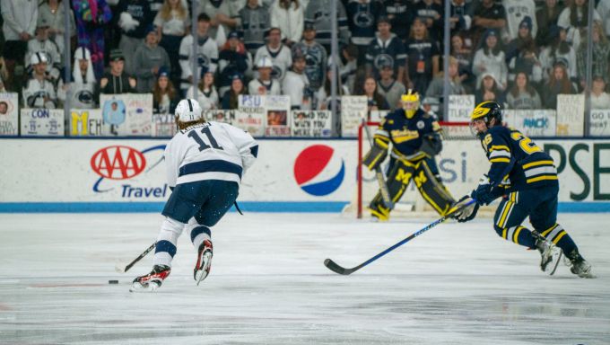 Ryan Kirwan skating against Michigan