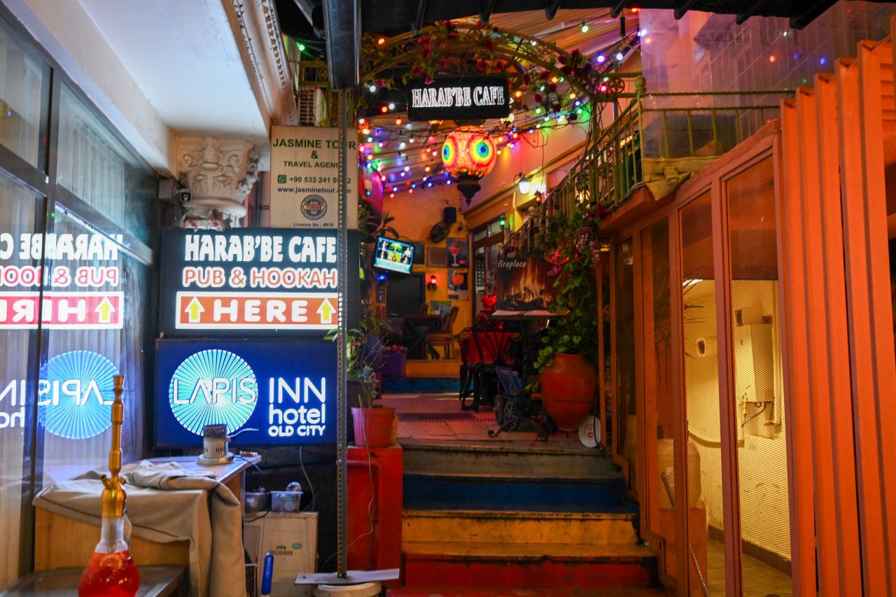 The entrance to Harab'be Cafe in Fatih, Istanbul. (Photo by Nick Stonesifer)