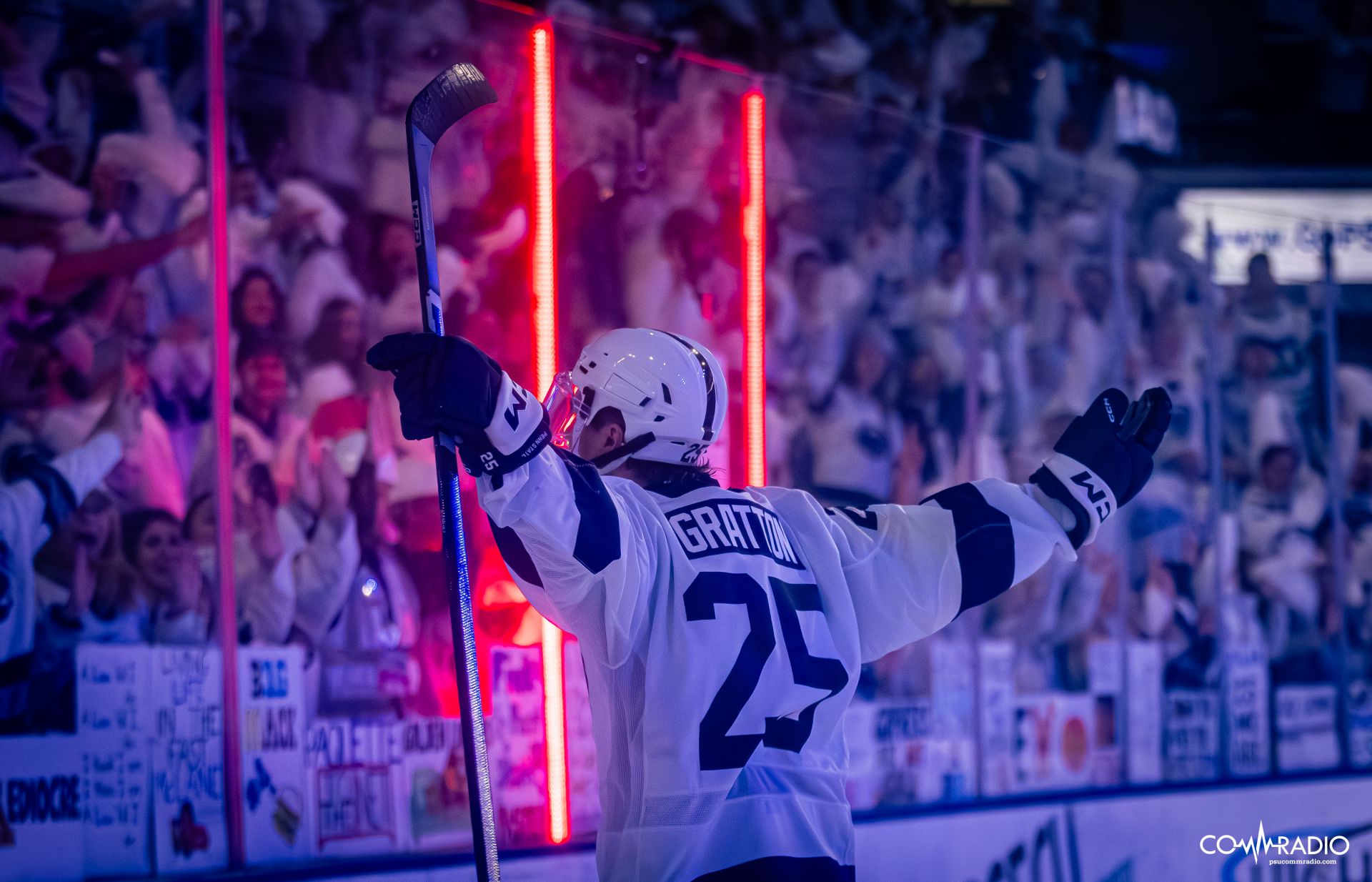 Dylan Gratton Celebrating after making it a 5-2 game against Minnesota