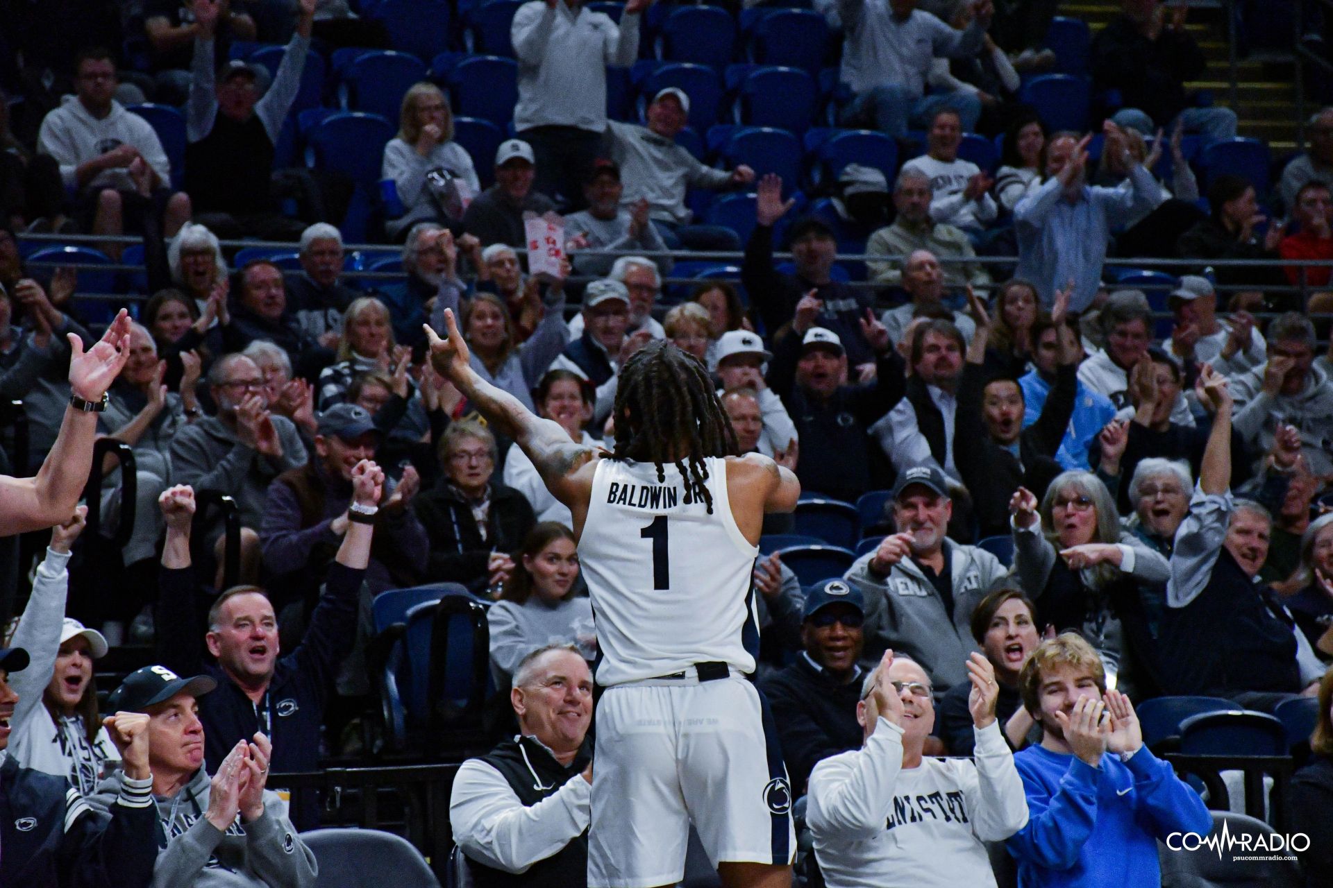 Baldwin pointing to the crowd