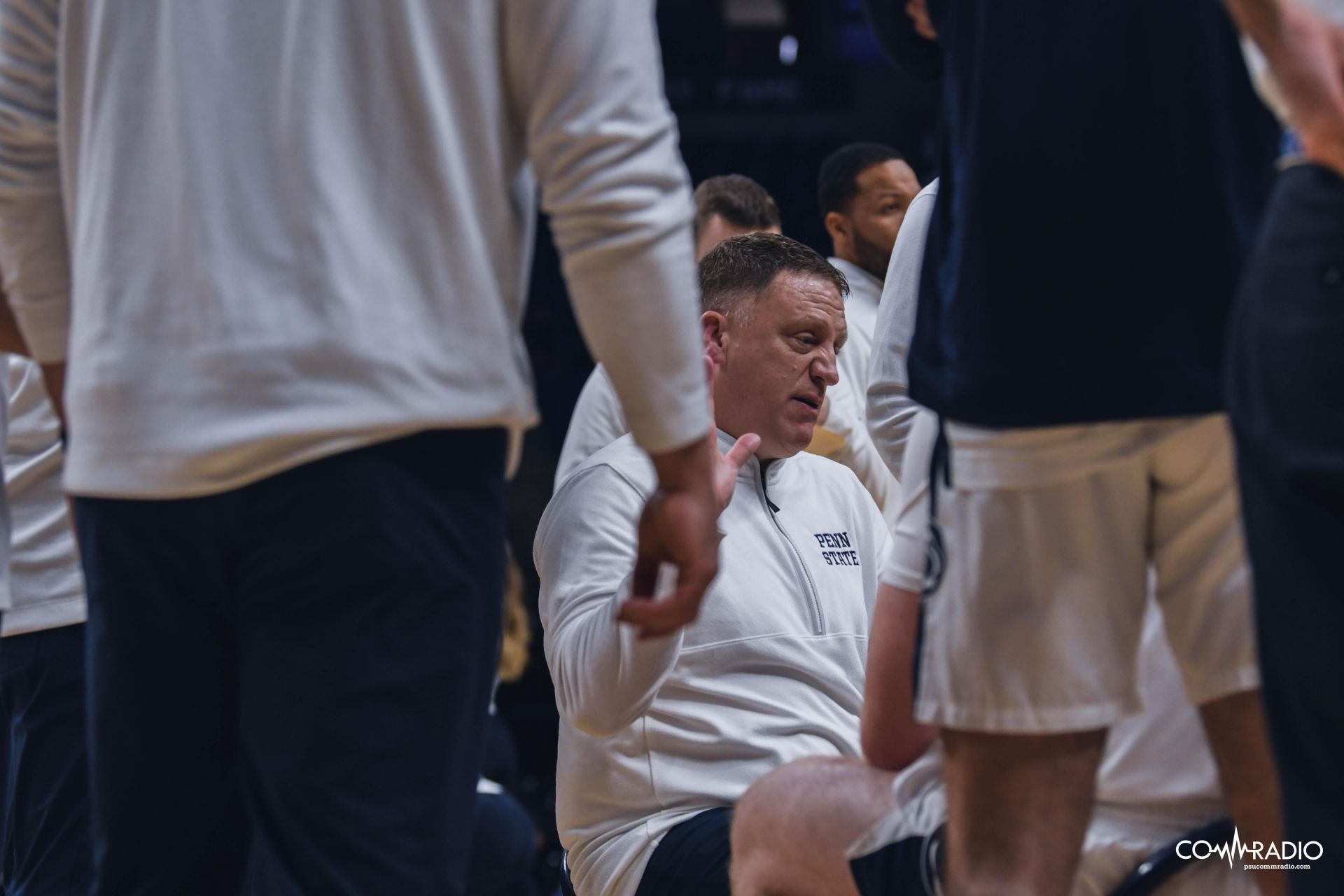 Mike Rhoades discussing his gameplan with the Nittany Lions