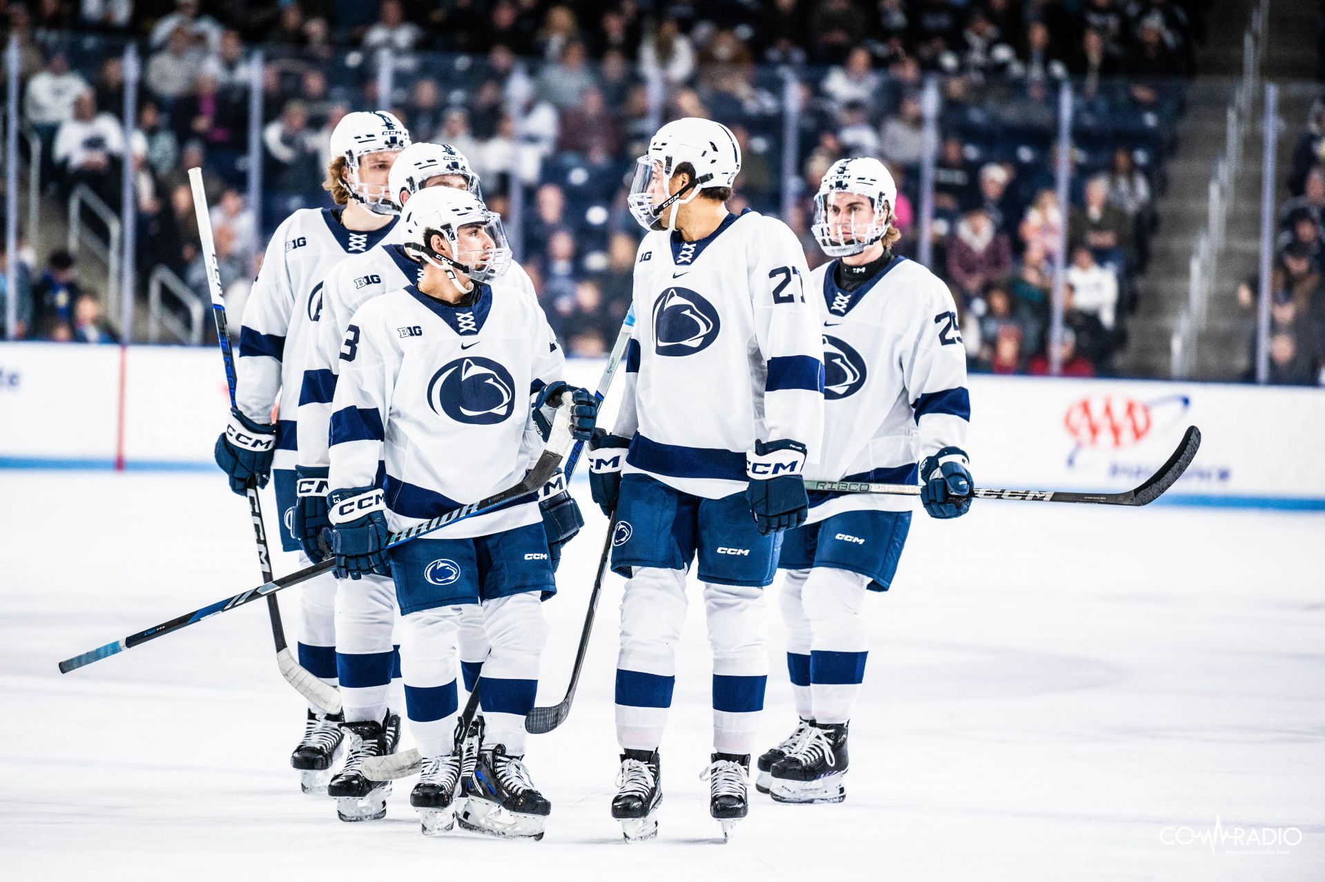 Penn State Men's hockey talking things over against Michigan State