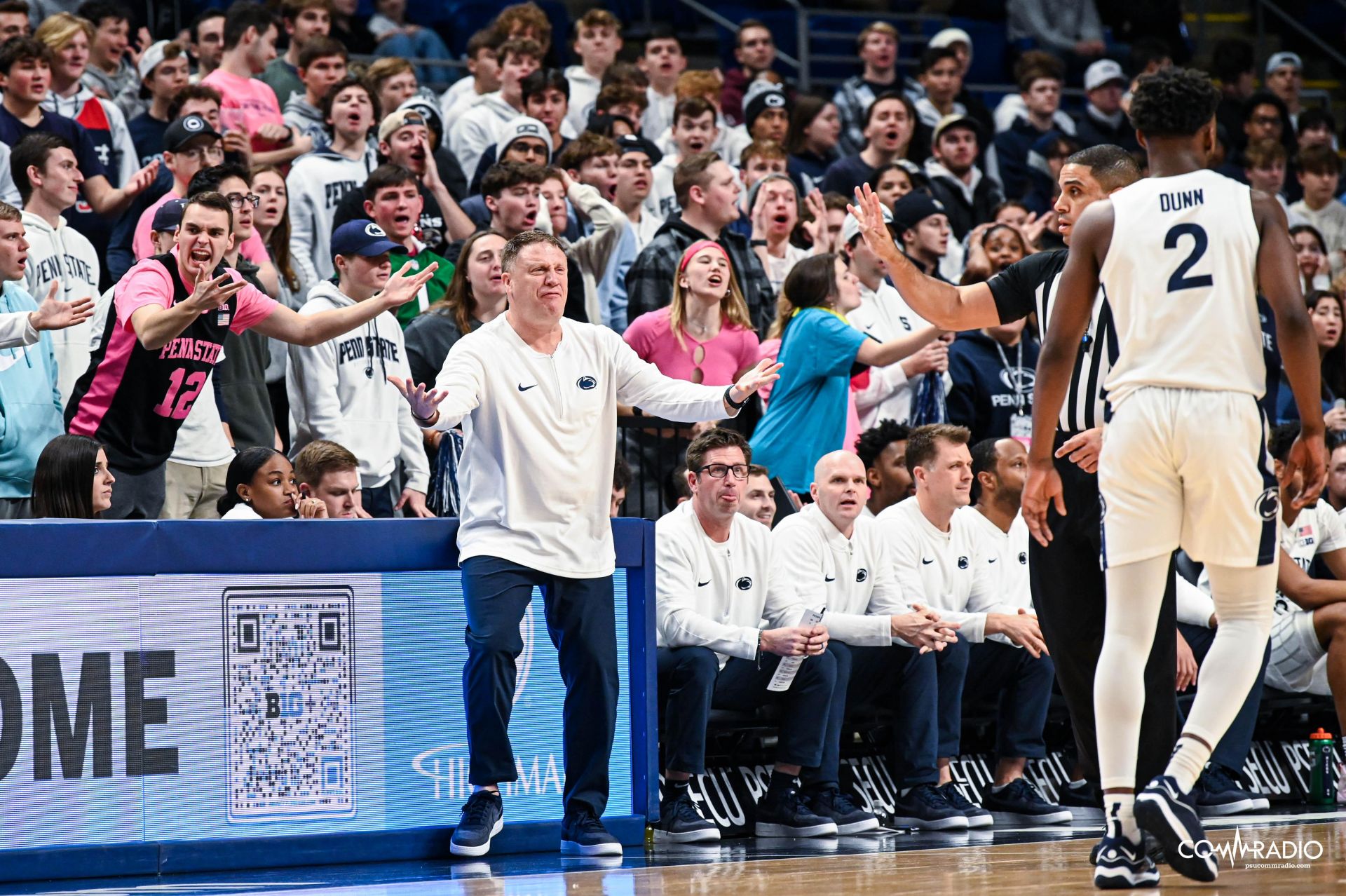 Mike Rhoades gets heated with an official in Penn State's loss to Northwestern