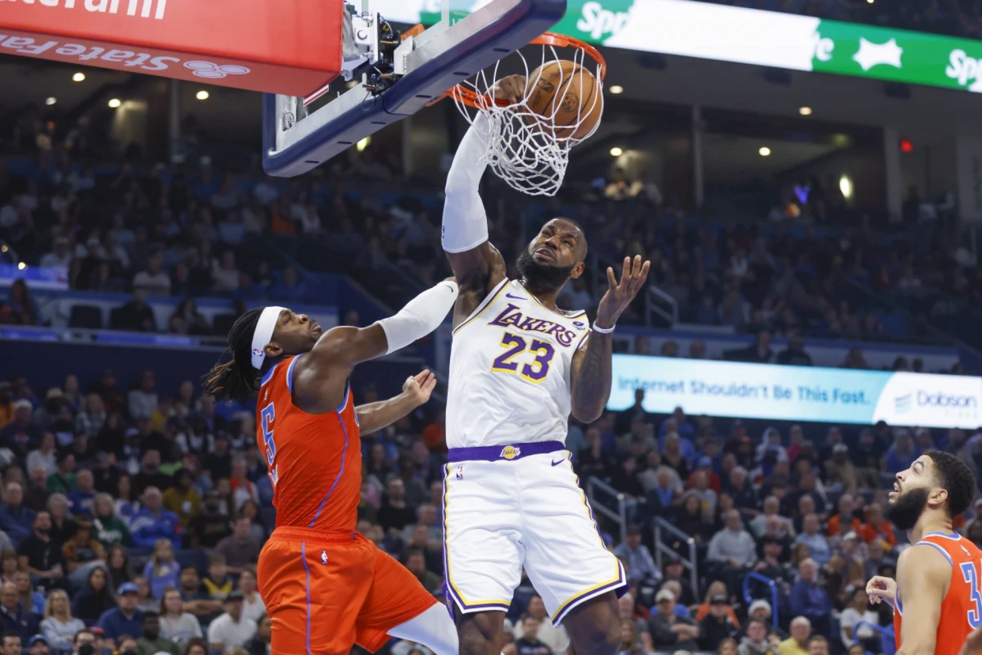 Lebron James going up for a dunk