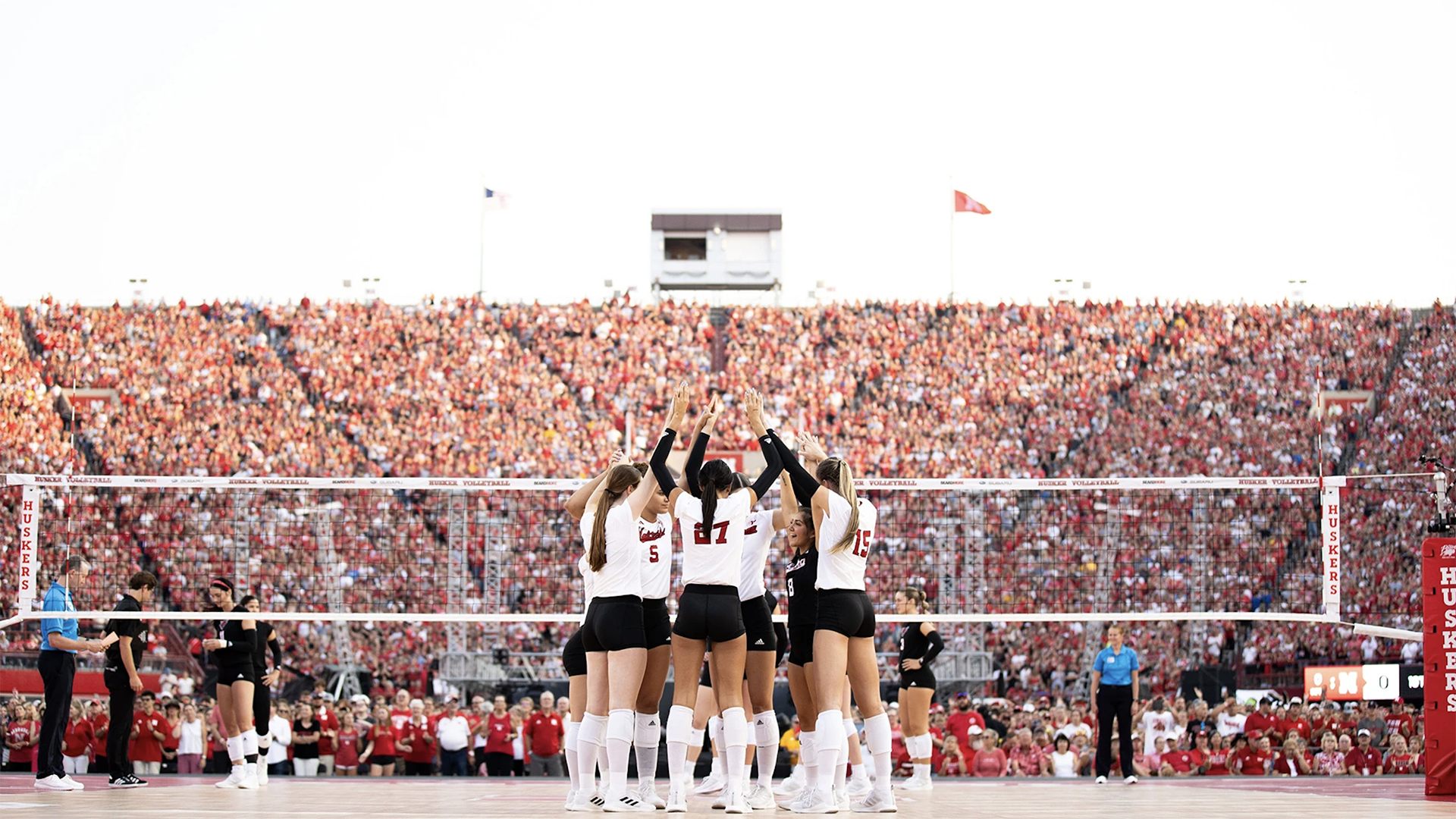 Nebraska women's volleyball in its outdoor game at Nebraska stadium