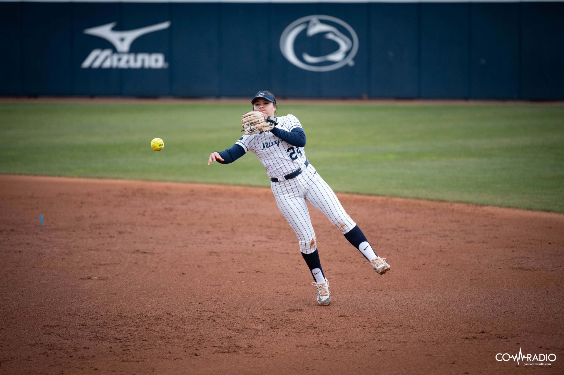 Jiselle Hernandez making a throw to first vs. Maryland