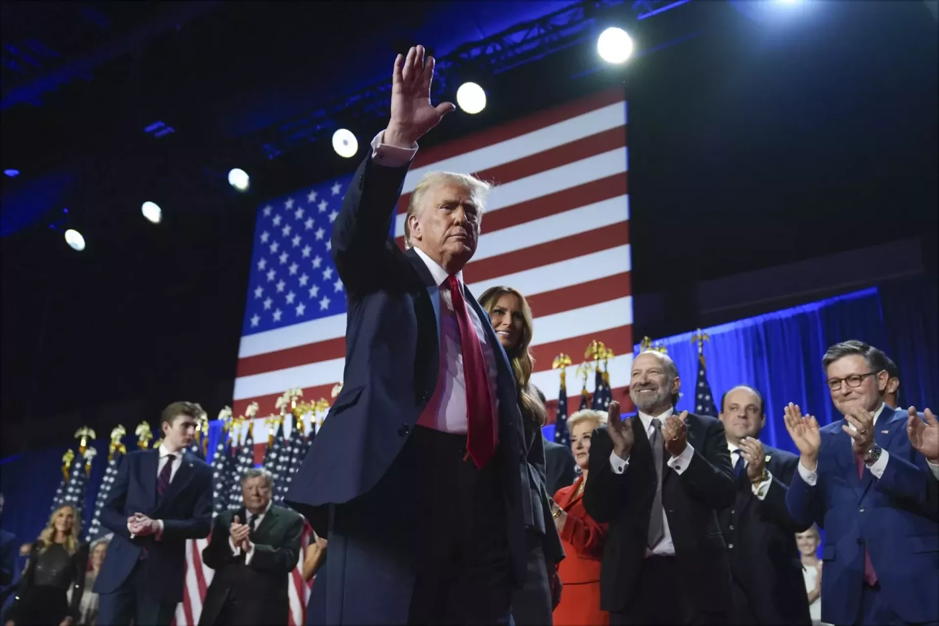 Trump walking off stage after win