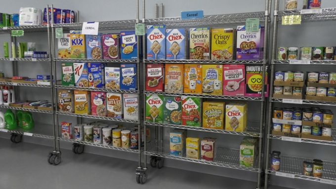 shelves of food at a food bank