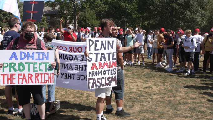 Protests break out at HUB lawn.