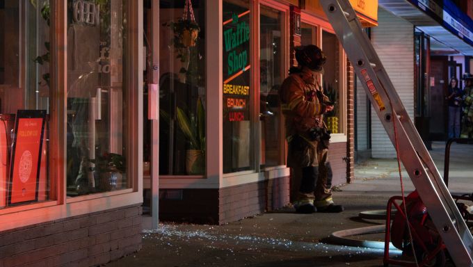 Photo of the fire at the downtown Waffle Shop