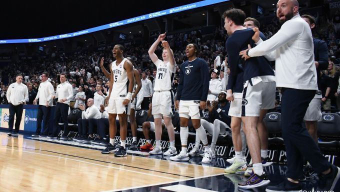 Penn State bench celebrating against Iowa