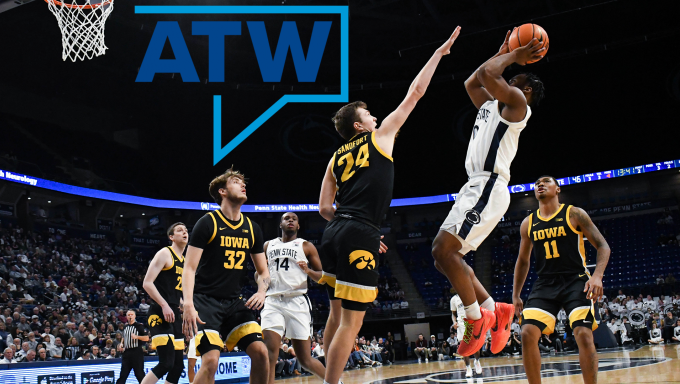 Penn State's Kanye Clary takes fadeaway shot over defender