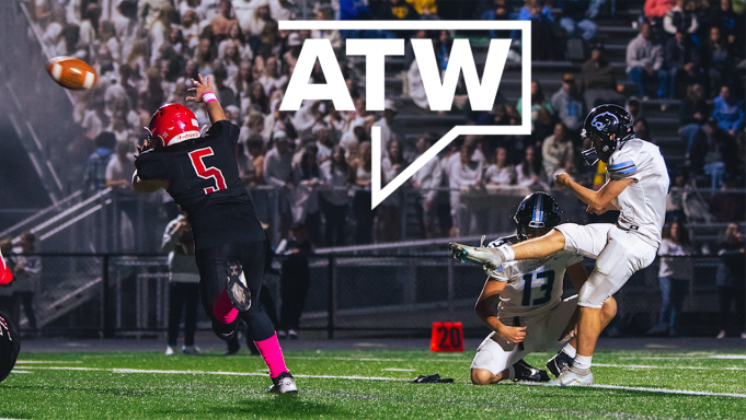 Central Cambria football player attempts to block a Central Cambria kick