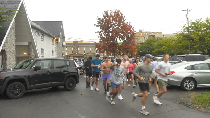 Acacia Fraternity brothers go out on one of their many runs during their 4x4x48 THON Fundrasier