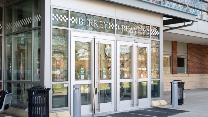 Front doors of Berkey Creamery