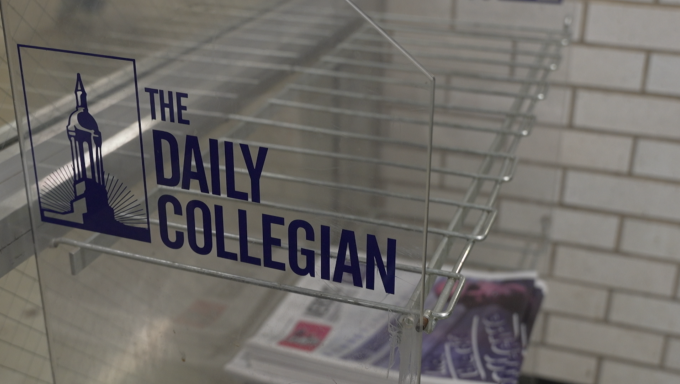 Daily Collegian news stand and papers