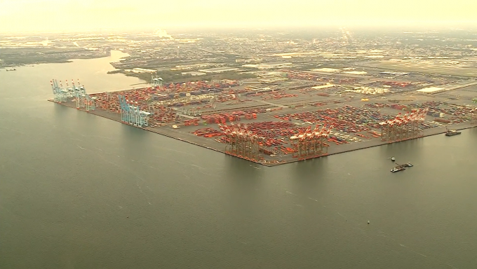 Arial view of port on the coast