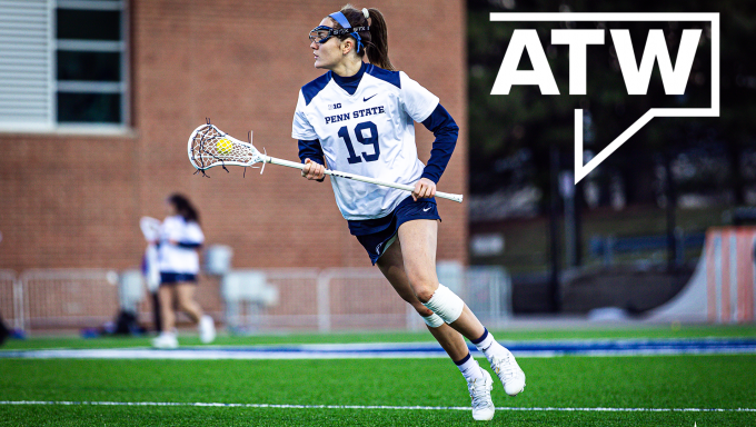 Penn State women's lacrosse player Kristen O'Neill cradles a lacrosse ball