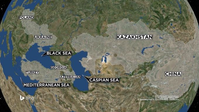 A map of Kazakhstan and surrounding countries