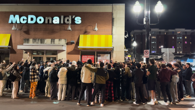 Over 100 students outside the downtown McDonald's