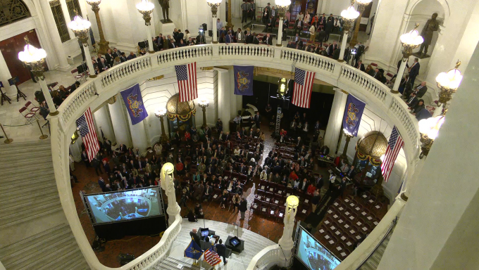 People gather at state house to hear governor's address