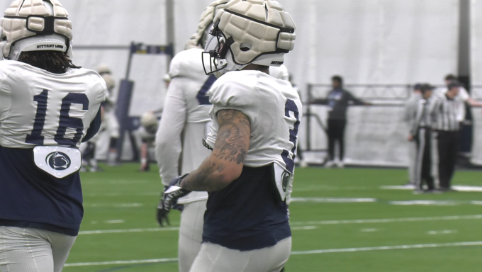 Transfer wide receiver Julian Fleming at practice on April 2