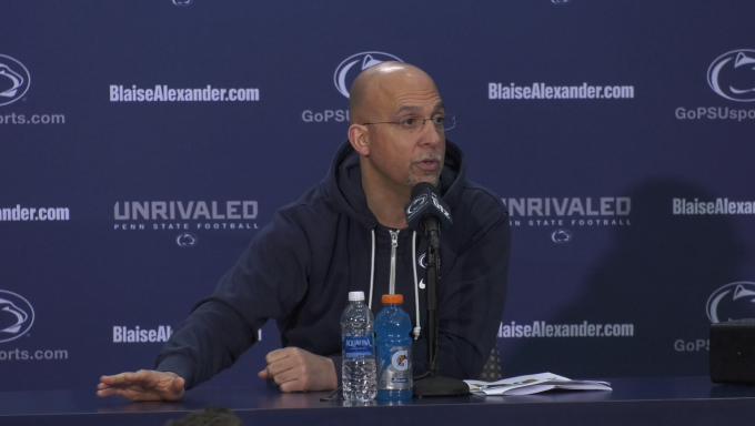 Head coach James Franklin speaks to the media ahead of Penn State's first spring practice