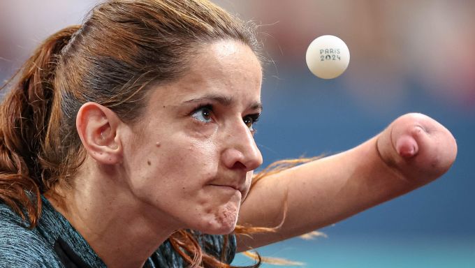 Player focuses on a table tennis ball