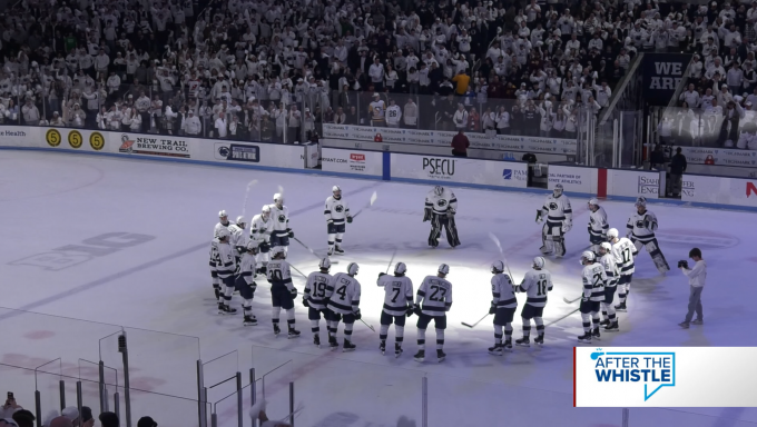 Penn State men's hockey celebrates win over Minnesota at center ice