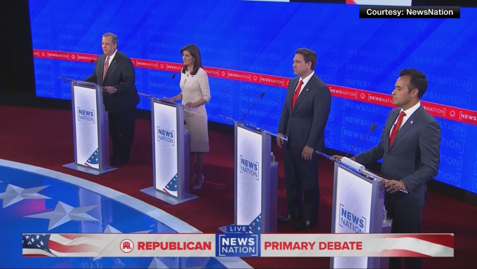 Four of the five Republican candidates on stage for debate in Tuscaloosa, Alabama