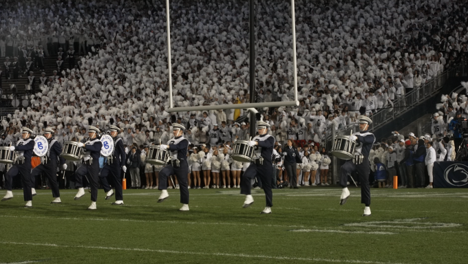 Penn State Blue Band on the Beaver Stadium football field.