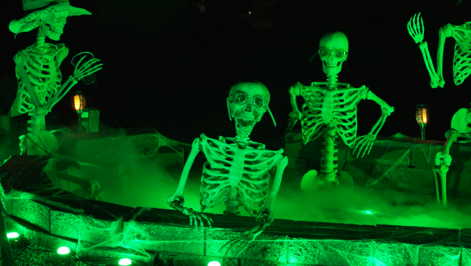 Skeletons in hot tub