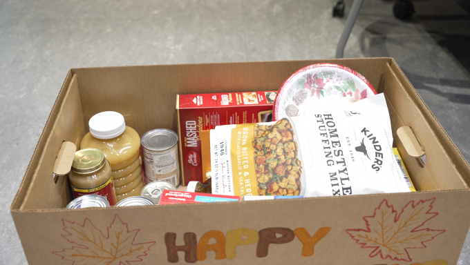 Basket full of Thanksgiving foods