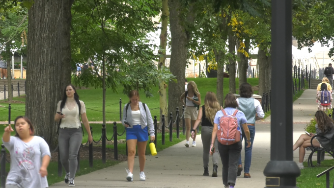 Students walking on campus